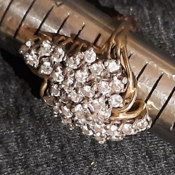 AUTHENTIC GENUINE SOLID 14K YELLOW GOLD 2CTTW DIAMOND 💎 CLUSTER COCKTAIL RING - Picture 4 of 10